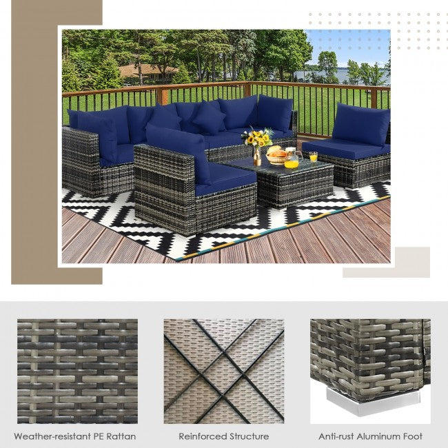 7 Pieces Outdoor Patio Rattan Furniture Set Conversation Sectional Sofa Set with Cushion