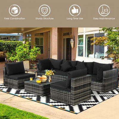 7 Pieces Outdoor Patio Rattan Furniture Set Conversation Sectional Sofa Set with Cushion