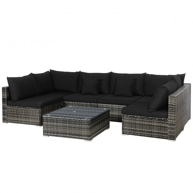 7 Pieces Outdoor Patio Rattan Furniture Set Conversation Sectional Sofa Set with Cushion