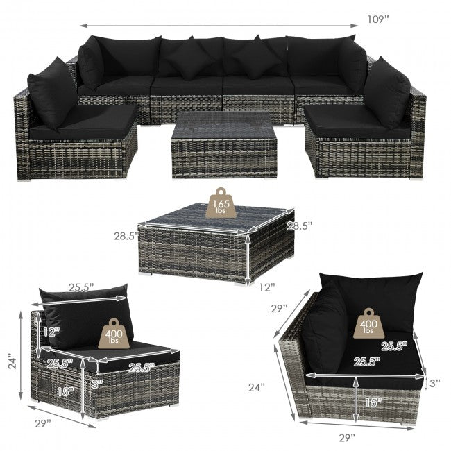 7 Pieces Outdoor Patio Rattan Furniture Set Conversation Sectional Sofa Set with Cushion