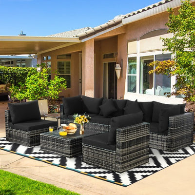 7 Pieces Outdoor Patio Rattan Furniture Set Conversation Sectional Sofa Set with Cushion