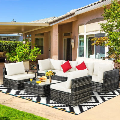 7 Pieces Outdoor Patio Rattan Furniture Set Conversation Sectional Sofa Set with Cushion