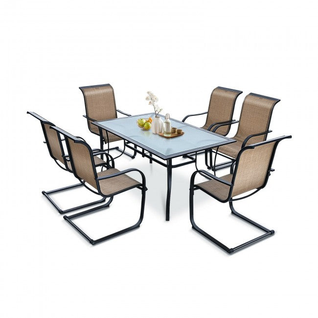 7 Pieces Patio Dining Set Outdoor Table and Chairs Furniture Set with Umbrella Hole