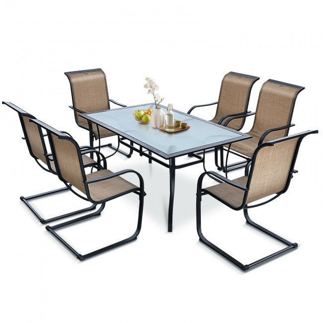 7 Pieces Patio Dining Set Outdoor Table and Chairs Furniture Set with Umbrella Hole
