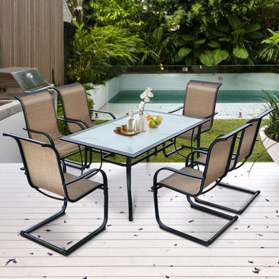 7 Pieces Patio Dining Set Outdoor Table and Chairs Furniture Set with Umbrella Hole