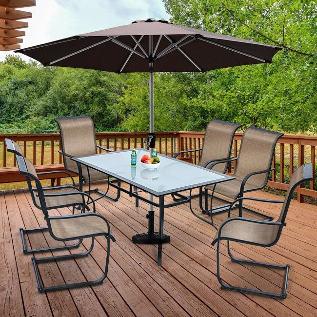 7 Pieces Patio Dining Set Outdoor Table and Chairs Furniture Set with Umbrella Hole