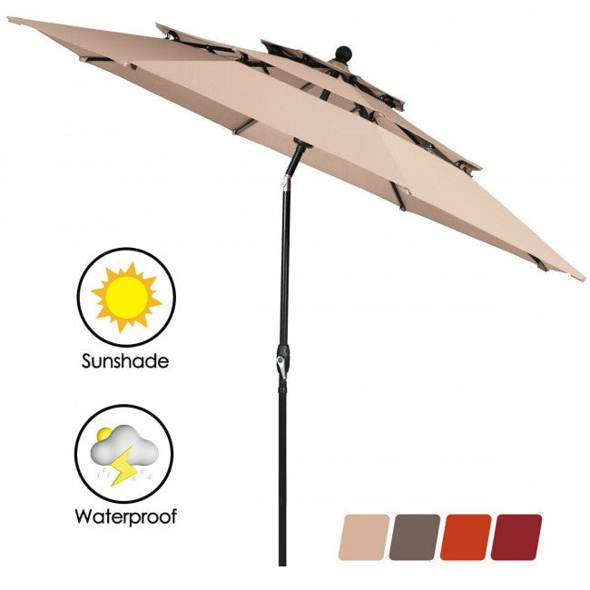 10ft Outdoor Patio 3 Tier Vented Offset Umbrella with 1.5" Aluminum Pole and 8 Sturdy Ribs