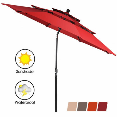 10ft Outdoor Patio 3 Tier Vented Offset Umbrella with 1.5" Aluminum Pole and 8 Sturdy Ribs