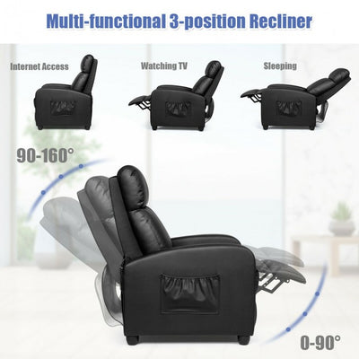 Single Recliner Chair Wingback Chair Home Theater Seating with Massage Function and Side Pocket