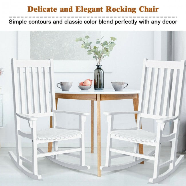Oversized Wooden Porch Rocking Chair High Back Slat Seat