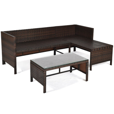 3 Piece Outdoor Patio Corner Rattan Sofa Set