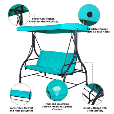 3 Seats Outdoor Swing Hammock with Adjustable Tilt Canopy