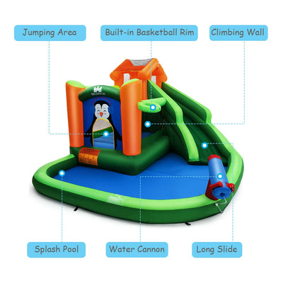 Inflatable Water Park Bouncer with Climbing Wall Splash Pool Water Cannon