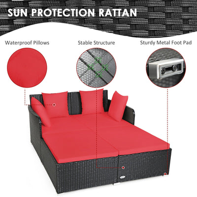 Outdoor Patio Rattan Daybed Thick Pillows Cushioned Sofa Furniture