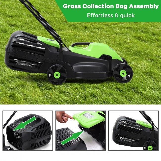 14" 12 Amp Folding Corded Electric Push Lawn Mower with Grass Bag