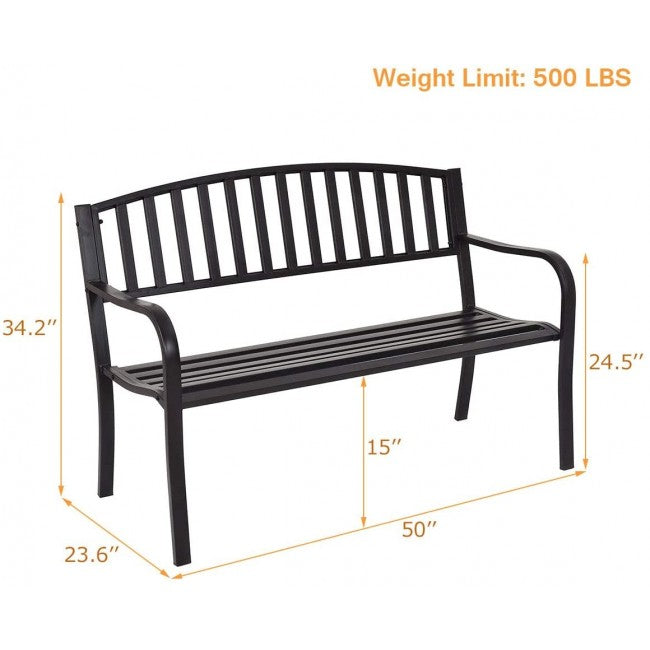 50" Steel Garden Bench Loveseats Outdoor Patio Furniture Chair with Slatted Seat