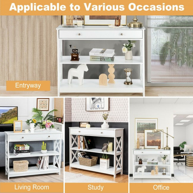 3-Tier Side Console Table Entryway Table Narrow Accent Table with Drawer and Storage Shelves