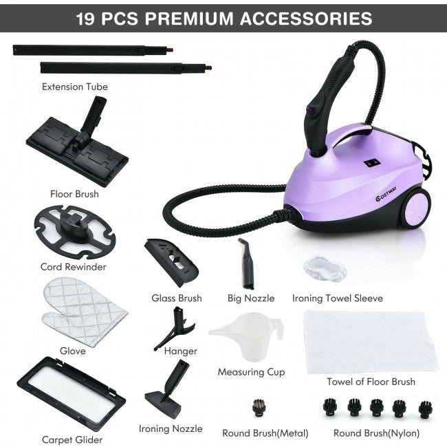 2000W Multifunctional Steam Cleaner Household Mop Heavy Duty Rolling Cleaning Machine with 19 Accessories for Carpet Floors