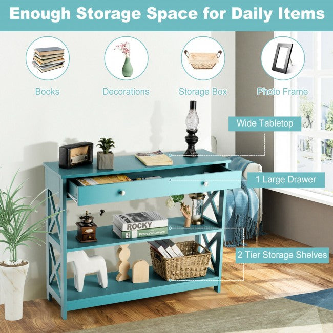 3-Tier Side Console Table Entryway Table Narrow Accent Table with Drawer and Storage Shelves