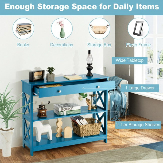 3-Tier Side Console Table Entryway Table Narrow Accent Table with Drawer and Storage Shelves
