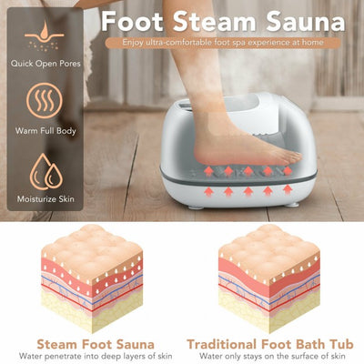 Sauna Steam Foot Spa Bath Massager with 3 Heating Levels and Pedicure Massage Rollers