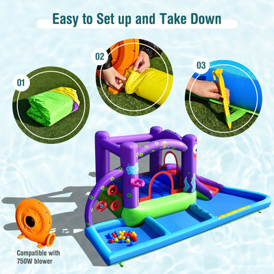 Inflatable Water Slide Park with Splash Pool and 750W Blower