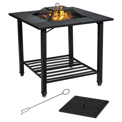 31" Multifunctional Outdoor Fire Pit Patio Fireplace Dining Table with BBQ Grate