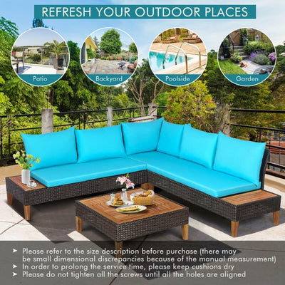 4 Pieces Outdoor Patio Rattan Wicker Furniture Set with Cushion and Side Table