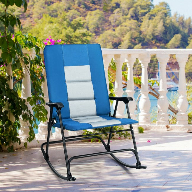 Outdoor Portable Folding Rocking Chair with Armrest &amp; Padded Seat
