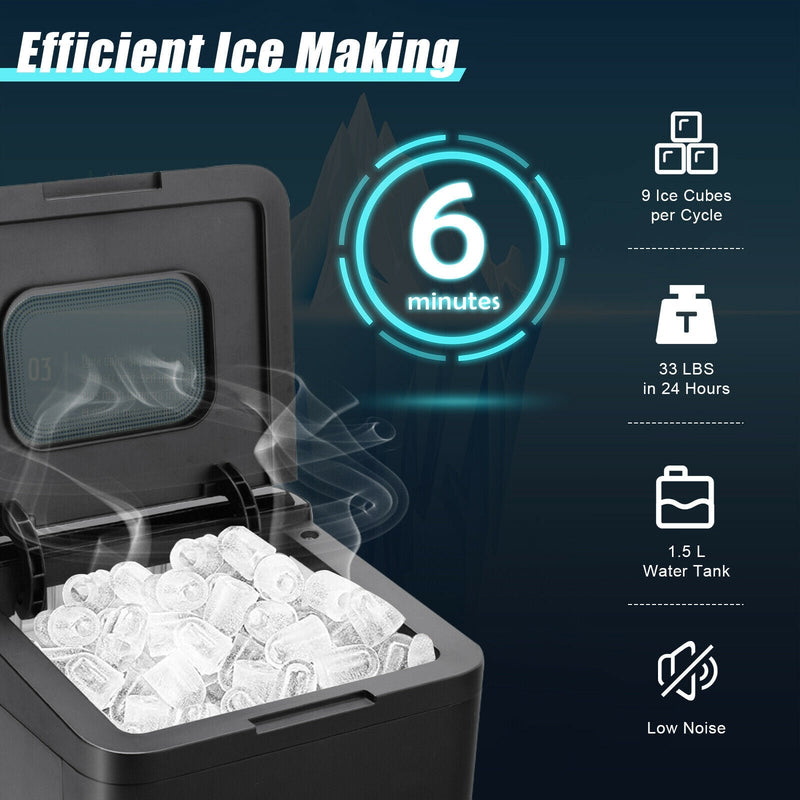 33 LBS/24 H Ice Maker Machine with Scoop and Basket