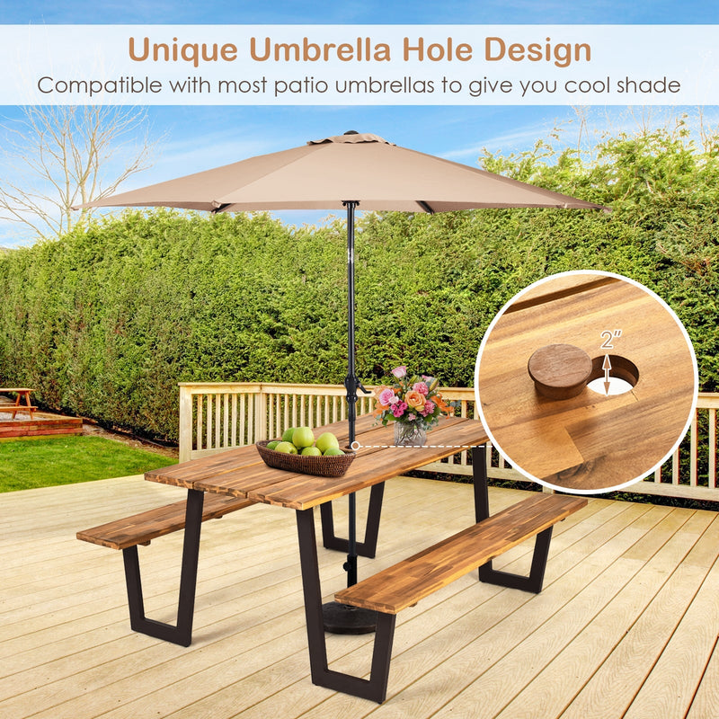 70 Inch Dining Table Set with Seats and Umbrella Hole