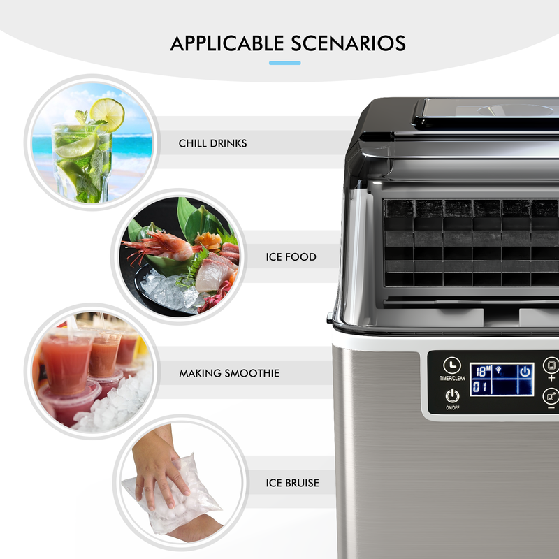 Electric Countertop Ice Maker with Ice Scoop and Basket