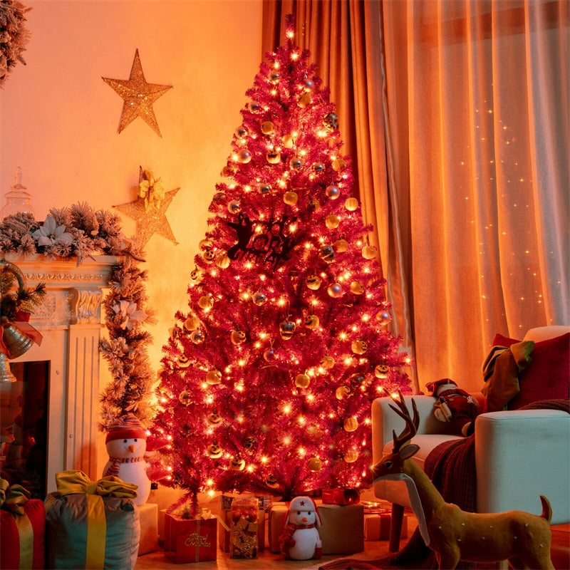 7 FT Artificial Prelit Purple Halloween Tree with Orange Lights &amp; Pumpkin Ornaments