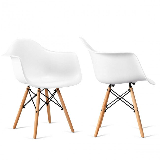 Set of 2 Mid-Century Dining Chairs Arm Chairs with Wood Legs