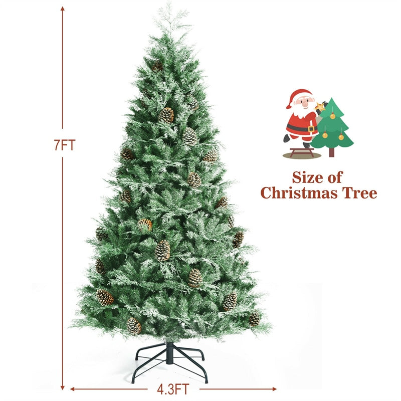 7ft Snow Flocked Hinged Artificial Christmas Tree with 1139 Branch Tips