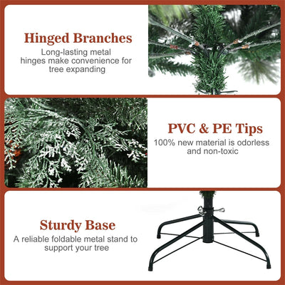 7ft Snow Flocked Hinged Artificial Christmas Tree with 1139 Branch Tips