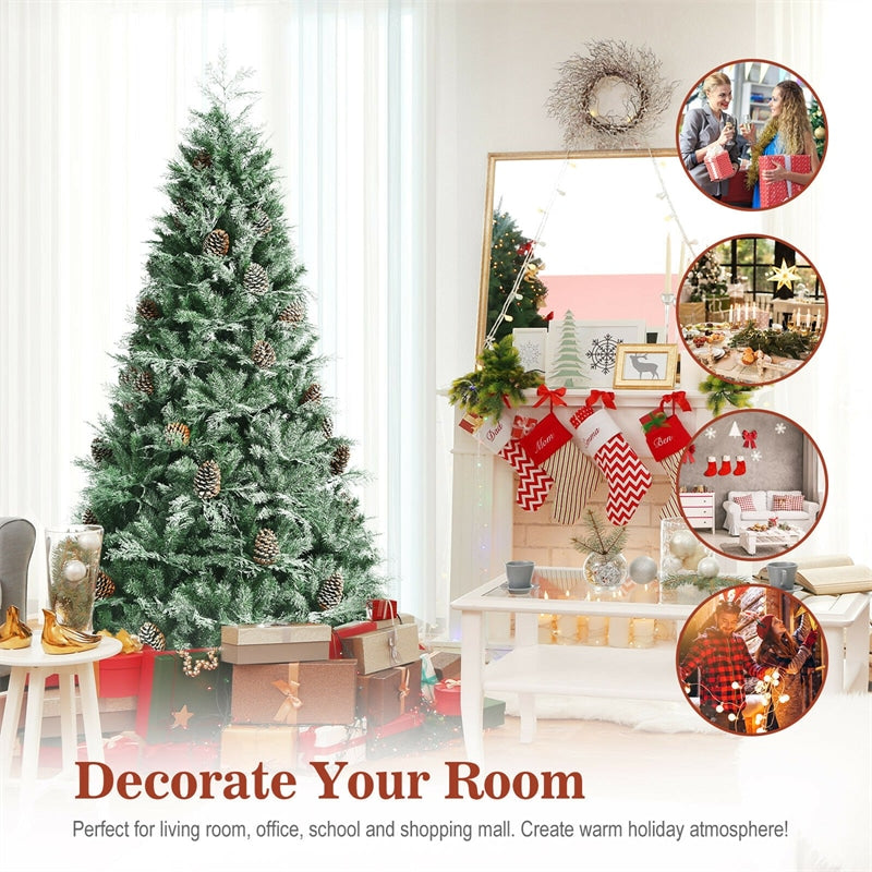 7ft Snow Flocked Hinged Artificial Christmas Tree with 1139 Branch Tips