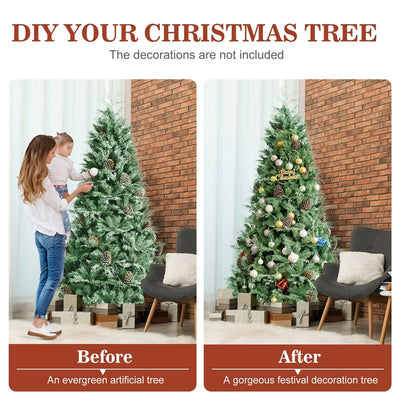 7ft Snow Flocked Hinged Artificial Christmas Tree with 1139 Branch Tips