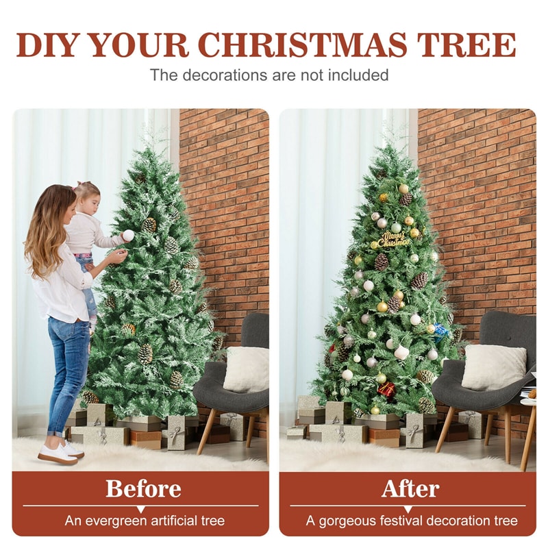 7ft Snow Flocked Hinged Artificial Christmas Tree with 1139 Branch Tips
