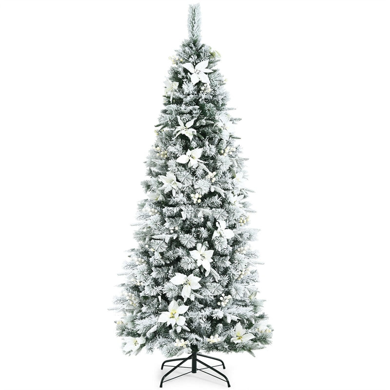 7ft Snow Flocked Pencil Artificial Christmas Tree Holiday Decoration