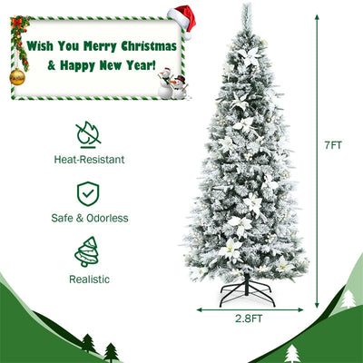 7ft Snow Flocked Pencil Artificial Christmas Tree Holiday Decoration