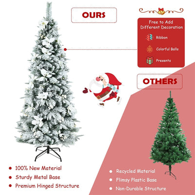 7ft Snow Flocked Pencil Artificial Christmas Tree Holiday Decoration