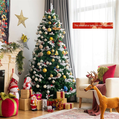 7ft Unlit Snow Flocked Hinged Christmas Tree with Folding Metal Stand