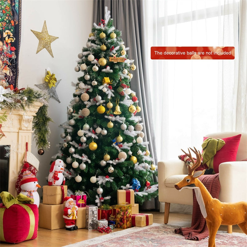 7ft Unlit Snow Flocked Hinged Christmas Tree with Folding Metal Stand