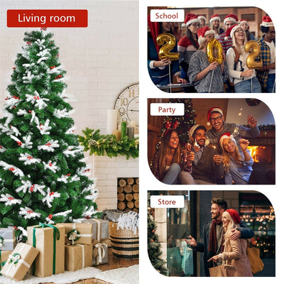 7ft Unlit Snow Flocked Hinged Christmas Tree with Folding Metal Stand