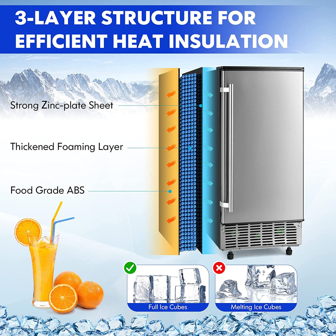 80Lbs/24H Commercial External Lab Ice Maker Free-Standing Under Counter Ice Machine with LED Light and 24H Timer