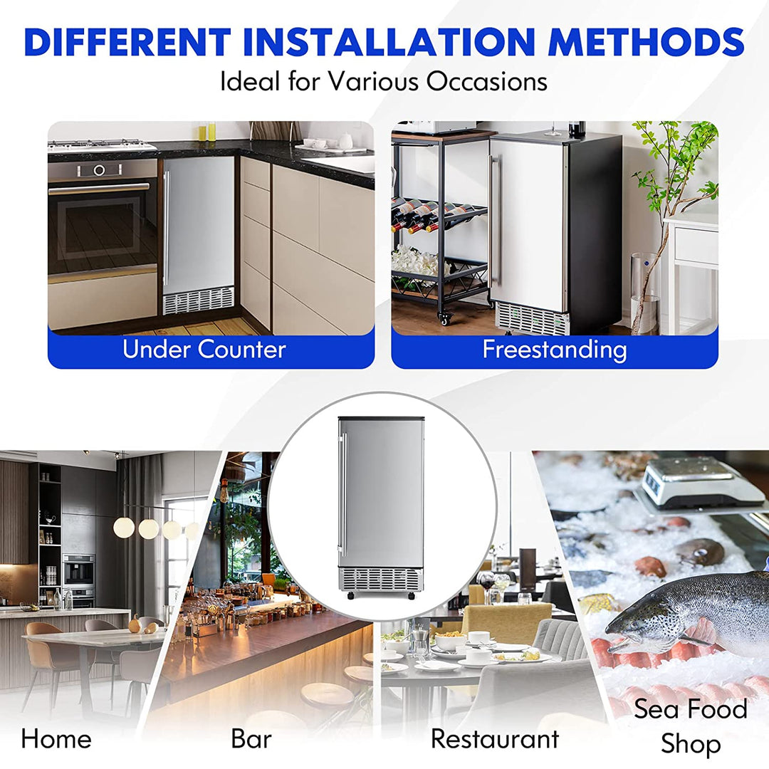 80Lbs/24H Commercial External Lab Ice Maker Free-Standing Under Counter Ice Machine with LED Light and 24H Timer