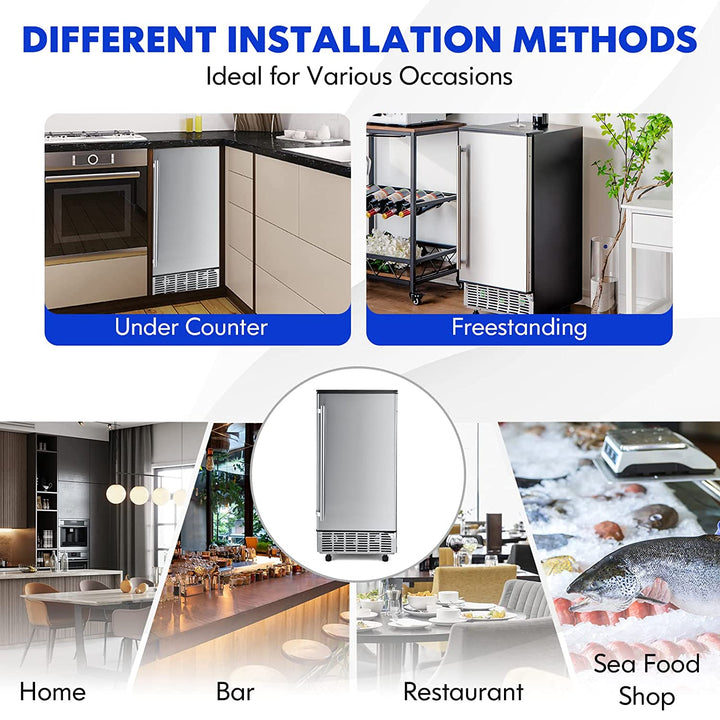 80Lbs/24H Commercial External Lab Ice Maker Free-Standing Under Counter Ice Machine with LED Light and 24H Timer