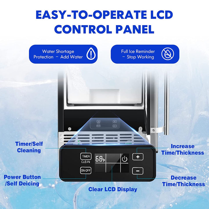 80Lbs/24H Commercial External Lab Ice Maker Free-Standing Under Counter Ice Machine with LED Light and 24H Timer