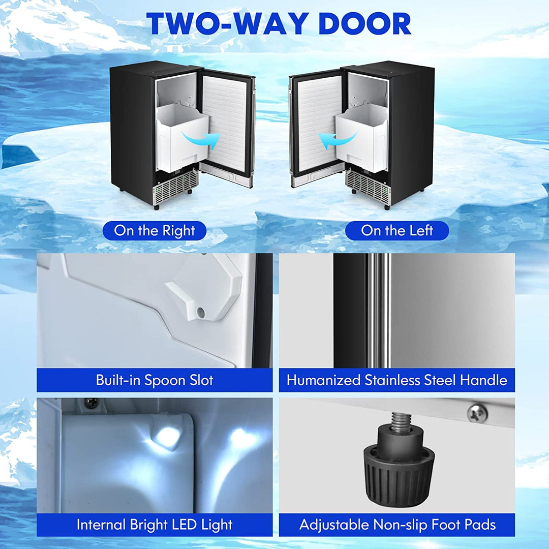 80Lbs/24H Commercial External Lab Ice Maker Free-Standing Under Counter Ice Machine with LED Light and 24H Timer
